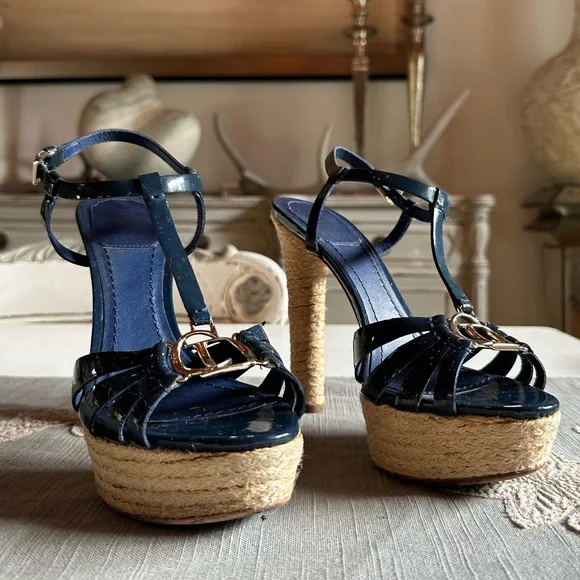 Christian Dior - Blue Patent Leather Platform Sandal withLogo